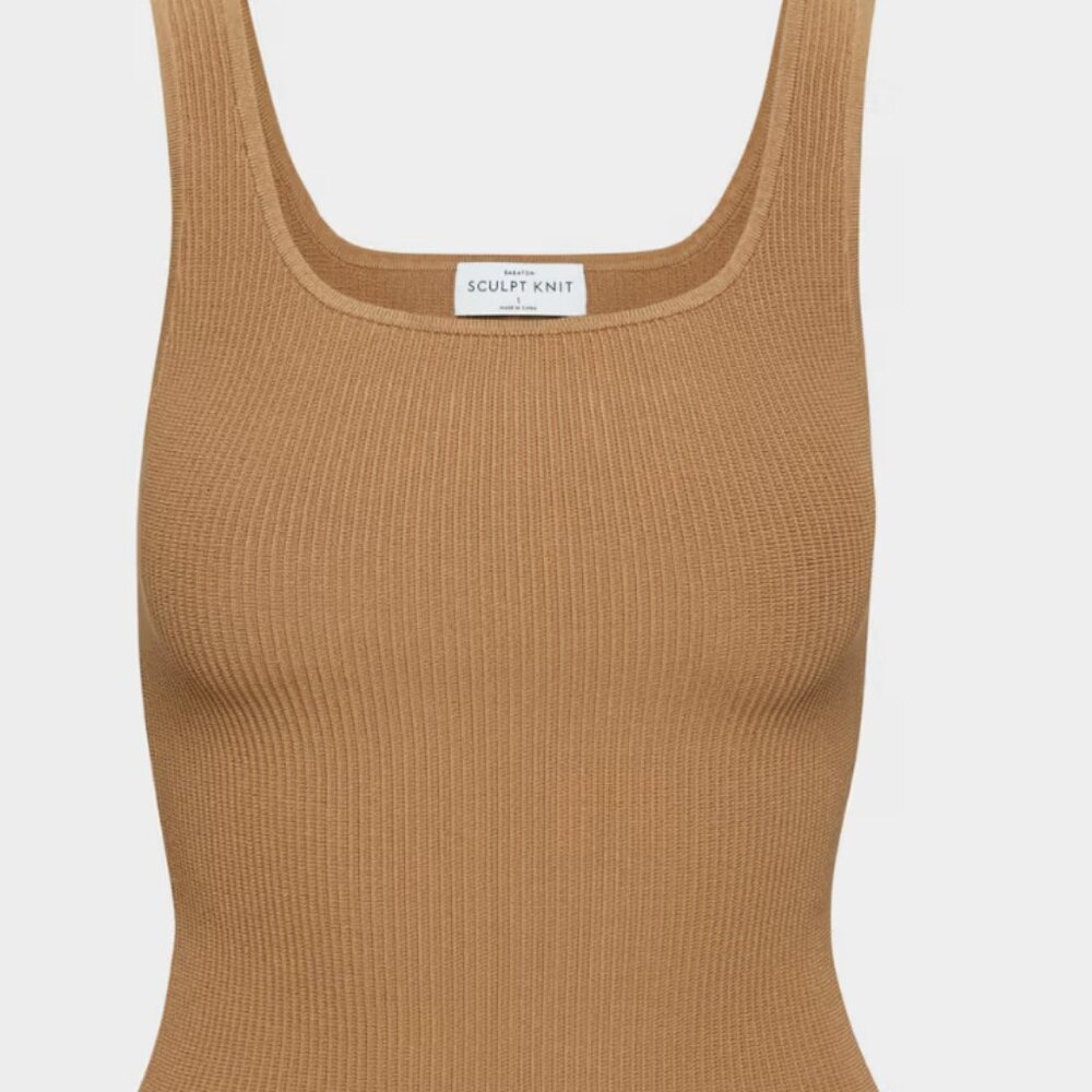 Aritzia Babaton Sculpt Knit Squareneck Tank in Constant Camel